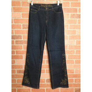 Grand Ole Opry Womens Embellished Jeans Size 4 Fleur De Lis Dark Wash